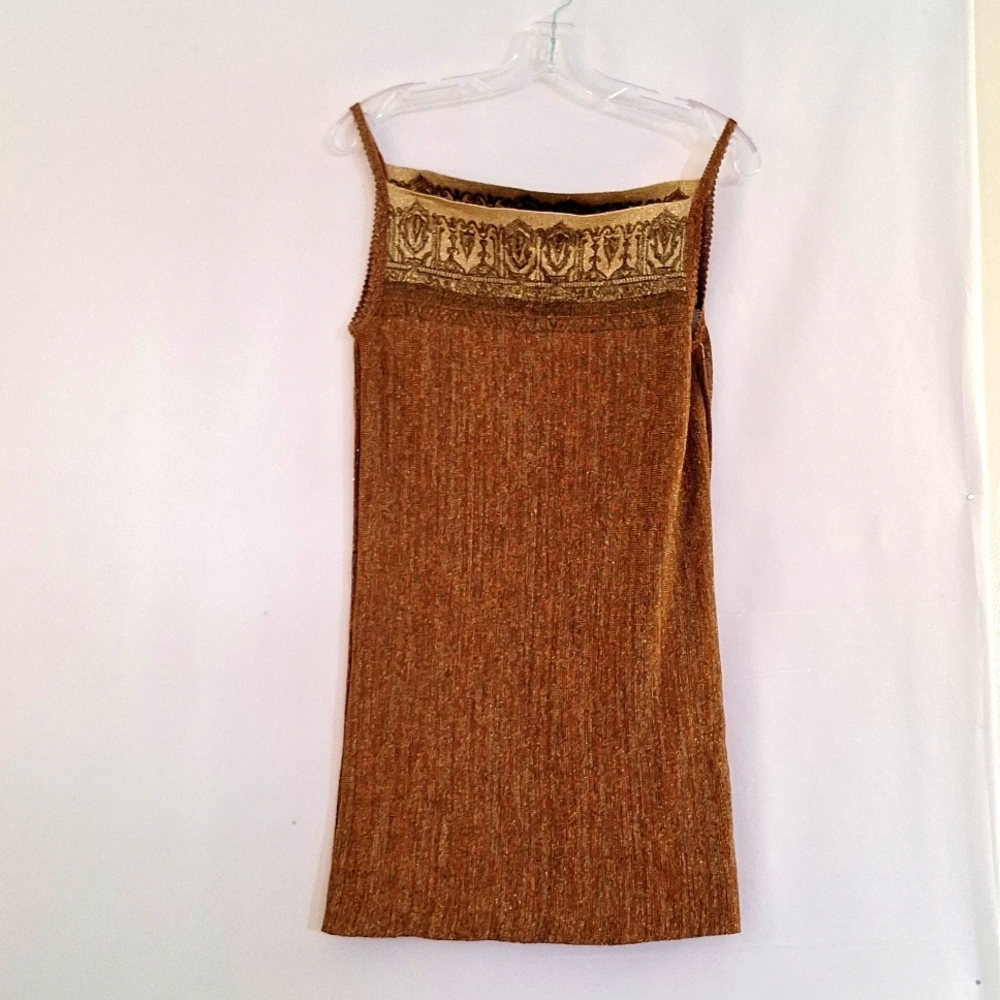 Rare!! Gianfranco Ferre 8 44 Women Italy Gold Metallic Silky Dress Straps